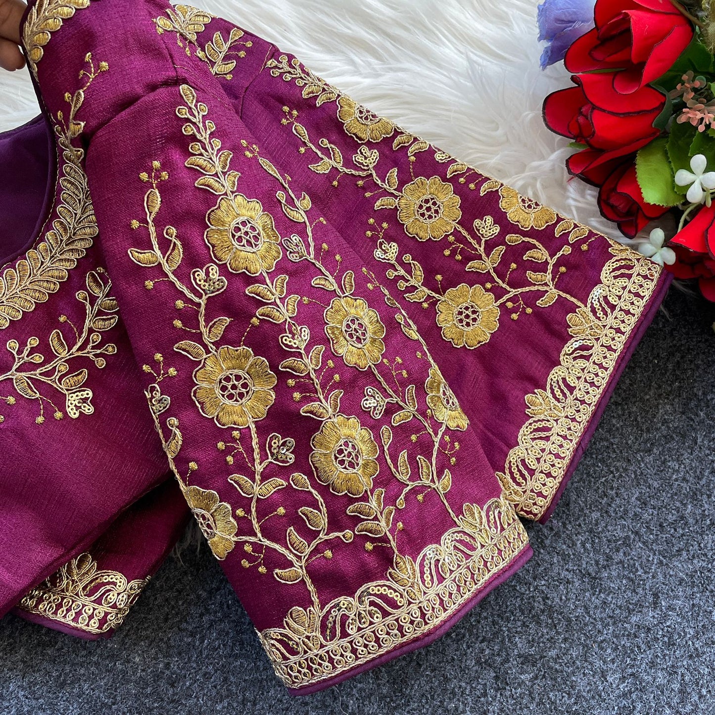 Heavy Milan Silk Embroidery With Beautiful Works Ready Made Blouse