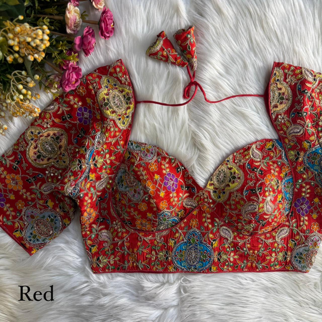 Heavy Embroidery With Beautiful Position Print ready made blouse