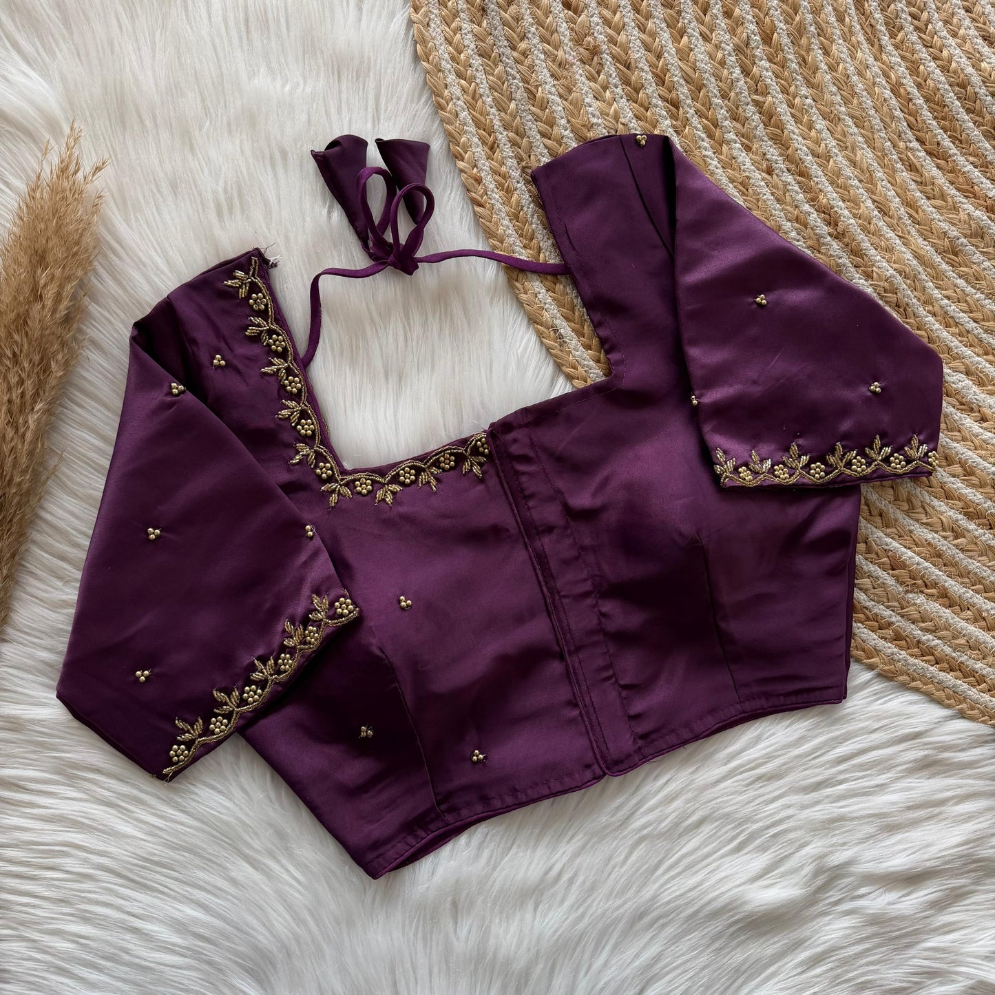 Beautiful handwork front part of blouse and sleeve ready made blouse
