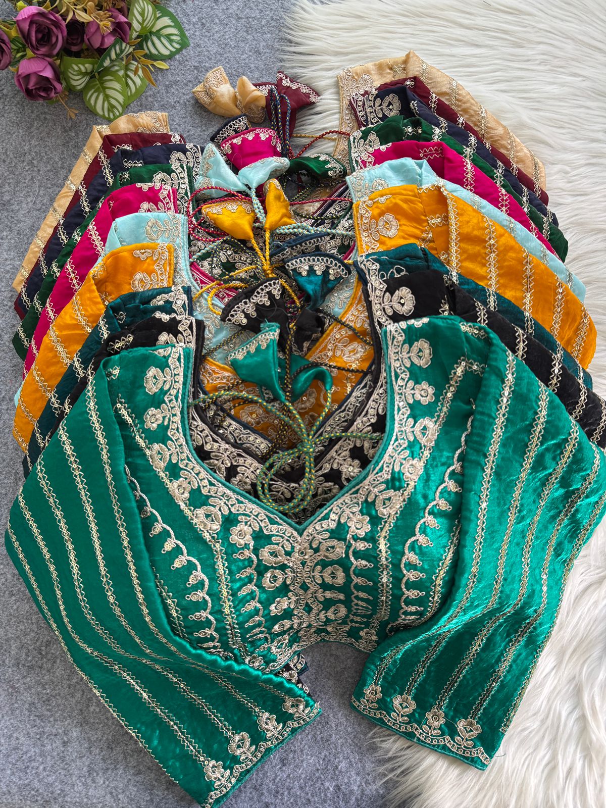 A beauty of golden embroidery work ready made blouse