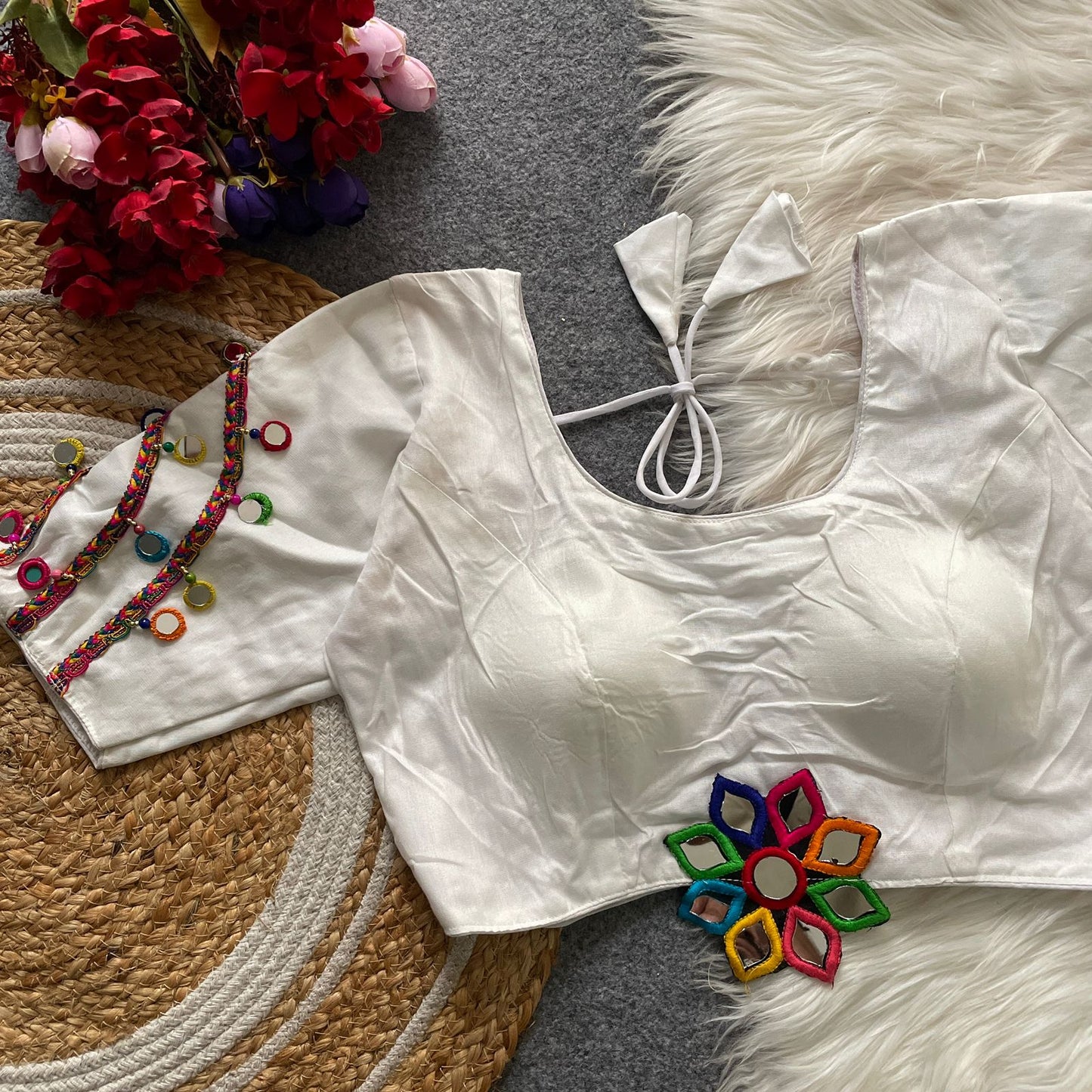 Heavy Embroidery and Hand Mirror Work ready made blouse
