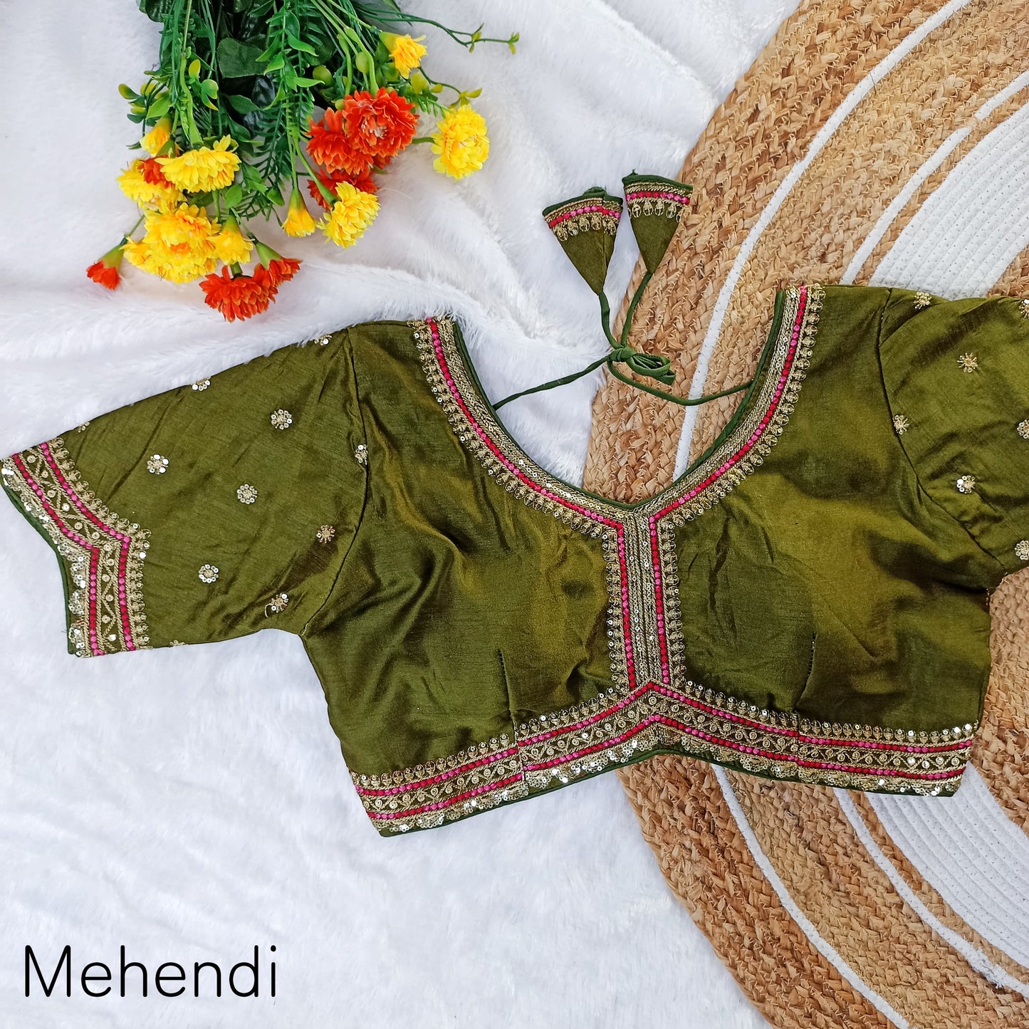 EXCLUSIVE MULTY COLOUR THREADS, JARI, SEQUINS APPLE CUT WORK EMBROIDERY READY MADE BLOUSES