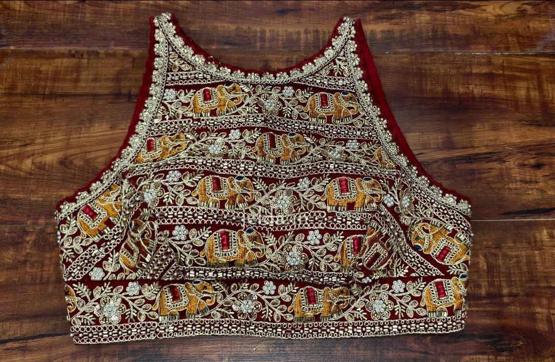 Heavy Embroidery work halter neck sleeveless - custom made blouses