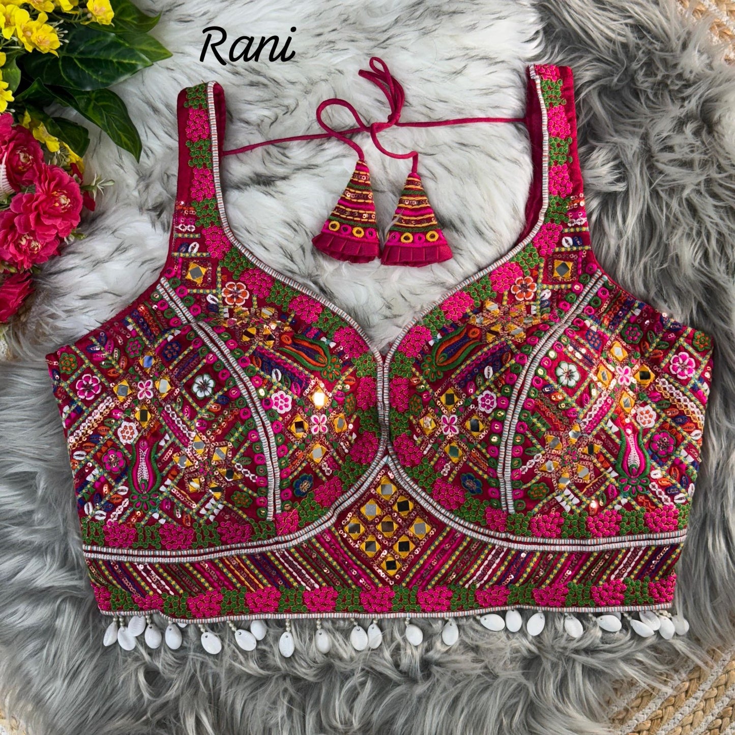 Fancy Design With Kaudi Lace Real Mirror Work - Premium ready made blouses