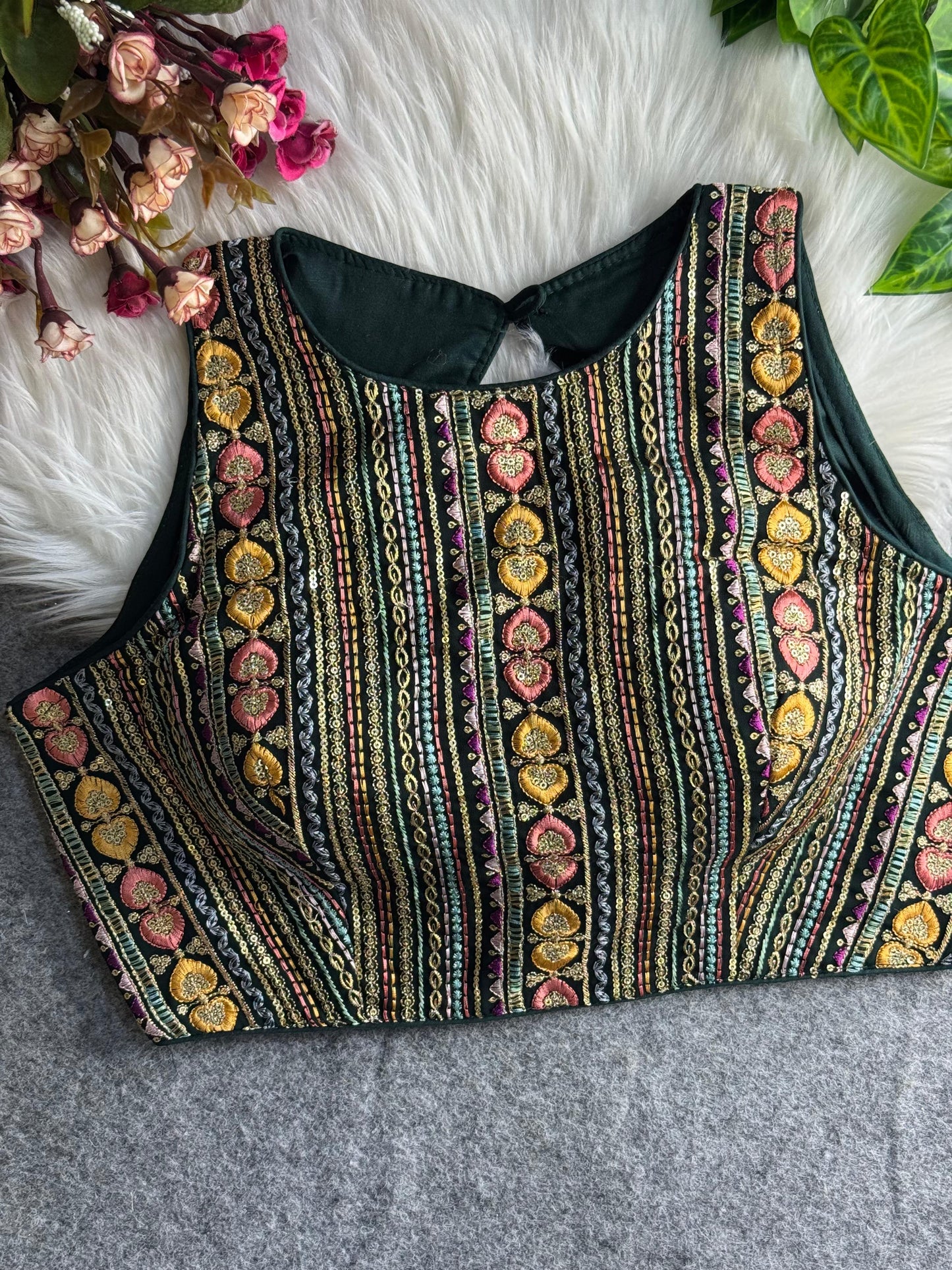 Heavy embroidery multi work boatneck ready made blouses