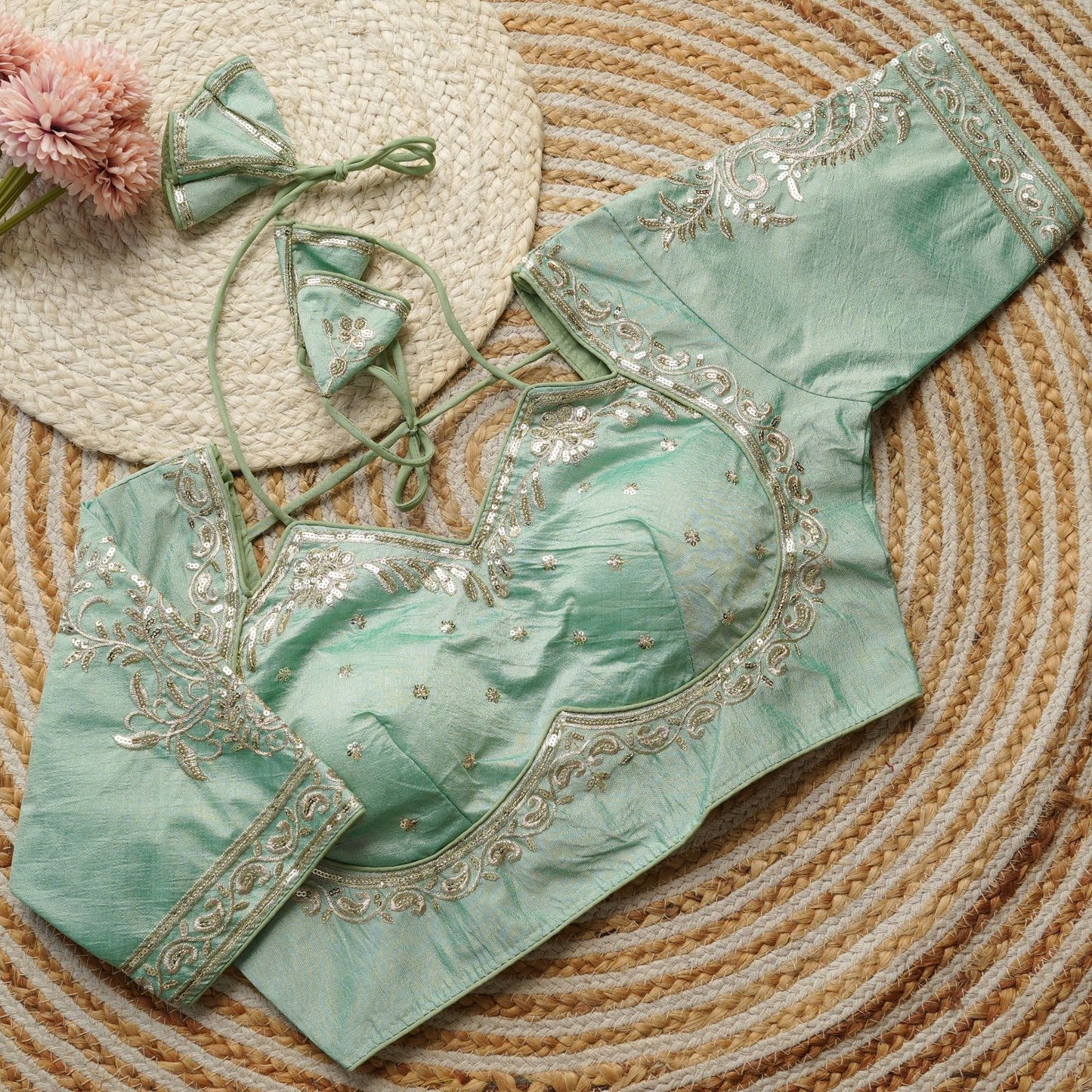 Beautiful golden embroidery work ready made blouses