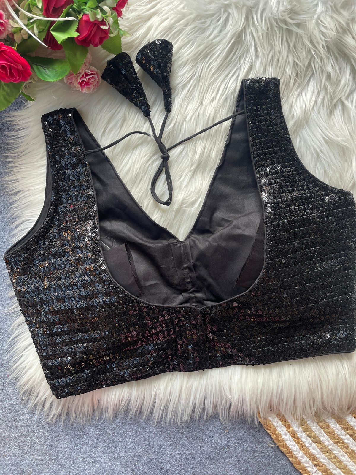 PURE FOX GEORGETTE HEAVY SEQUINS WORK READY MADE BLOUSE