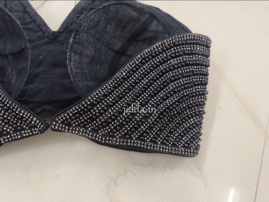 Exclusive stone work and pearl net work v neck - custom made blouses