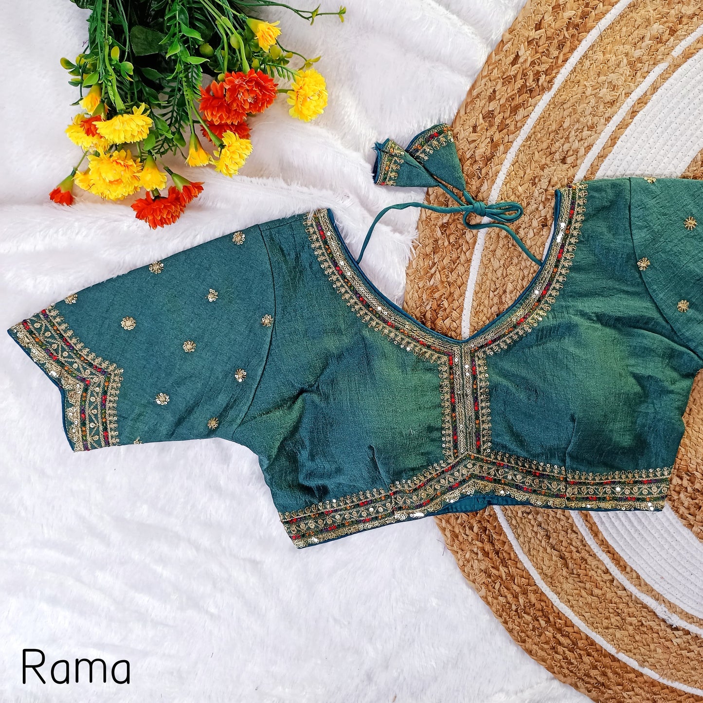 EXCLUSIVE MULTY COLOUR THREADS, JARI, SEQUINS APPLE CUT WORK EMBROIDERY READY MADE BLOUSES