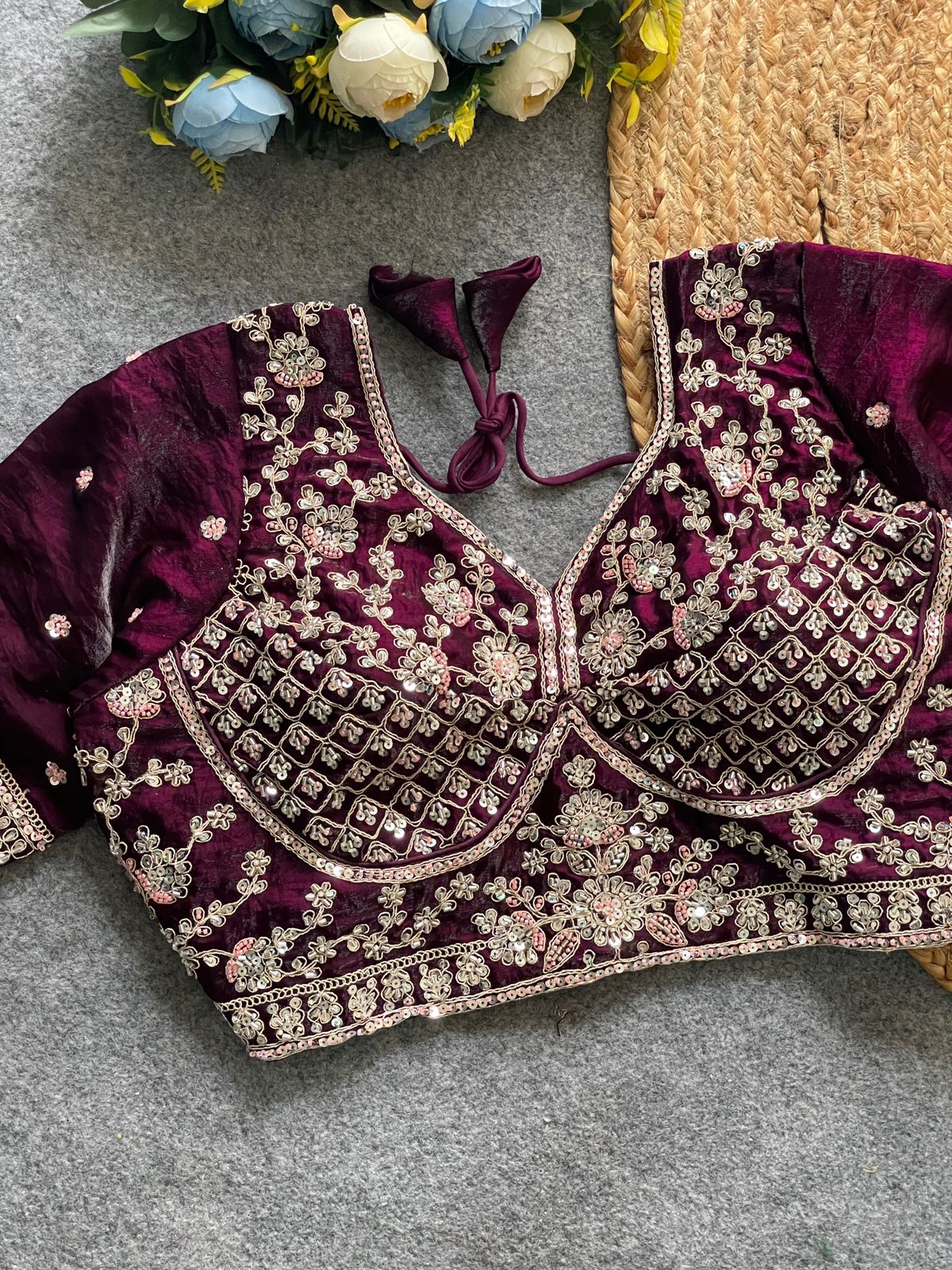 Beautiful heavy stars and beads work bridal ready made blouse