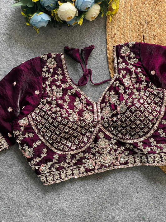 Beautiful heavy stars and beads work bridal ready made blouse