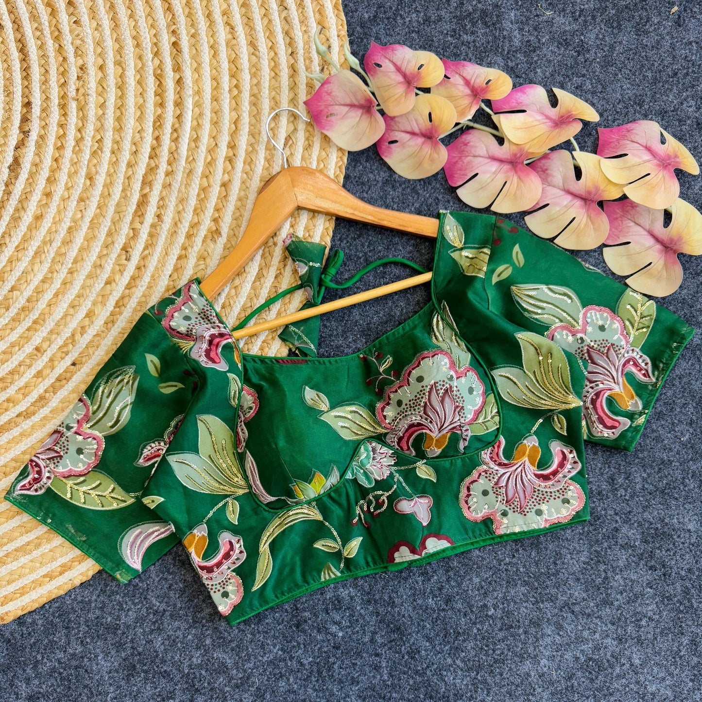 Beautiful flower print all over blouse with embroidery work ready made blouse