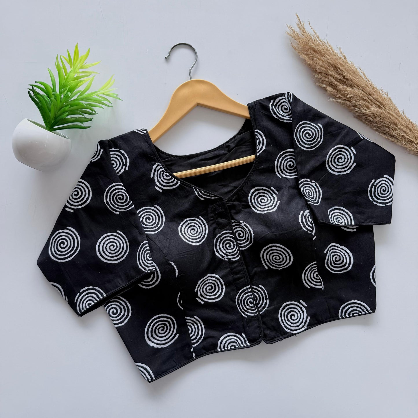 Plain cotton with hand paint all over ready made blouse
