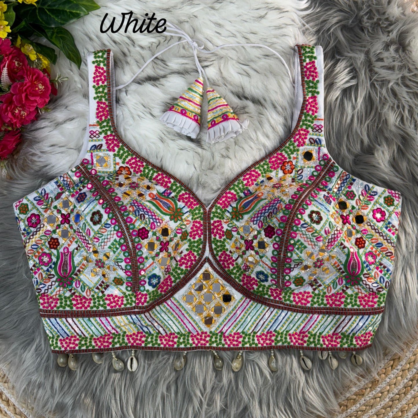 Fancy Design With Kaudi Lace Real Mirror Work - Premium ready made blouses