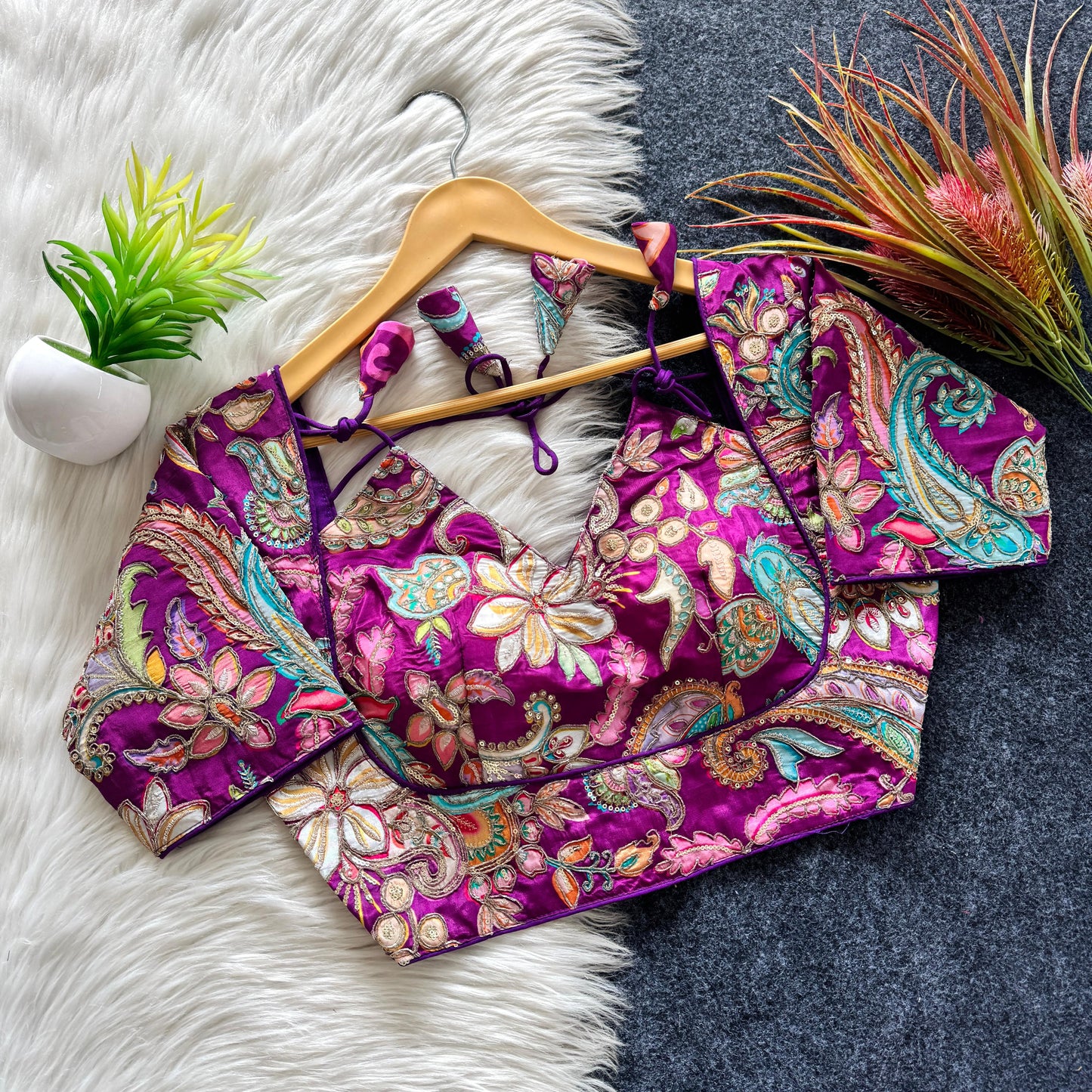 Beautiful flower print all over blouse with embroidery work ready made blouse