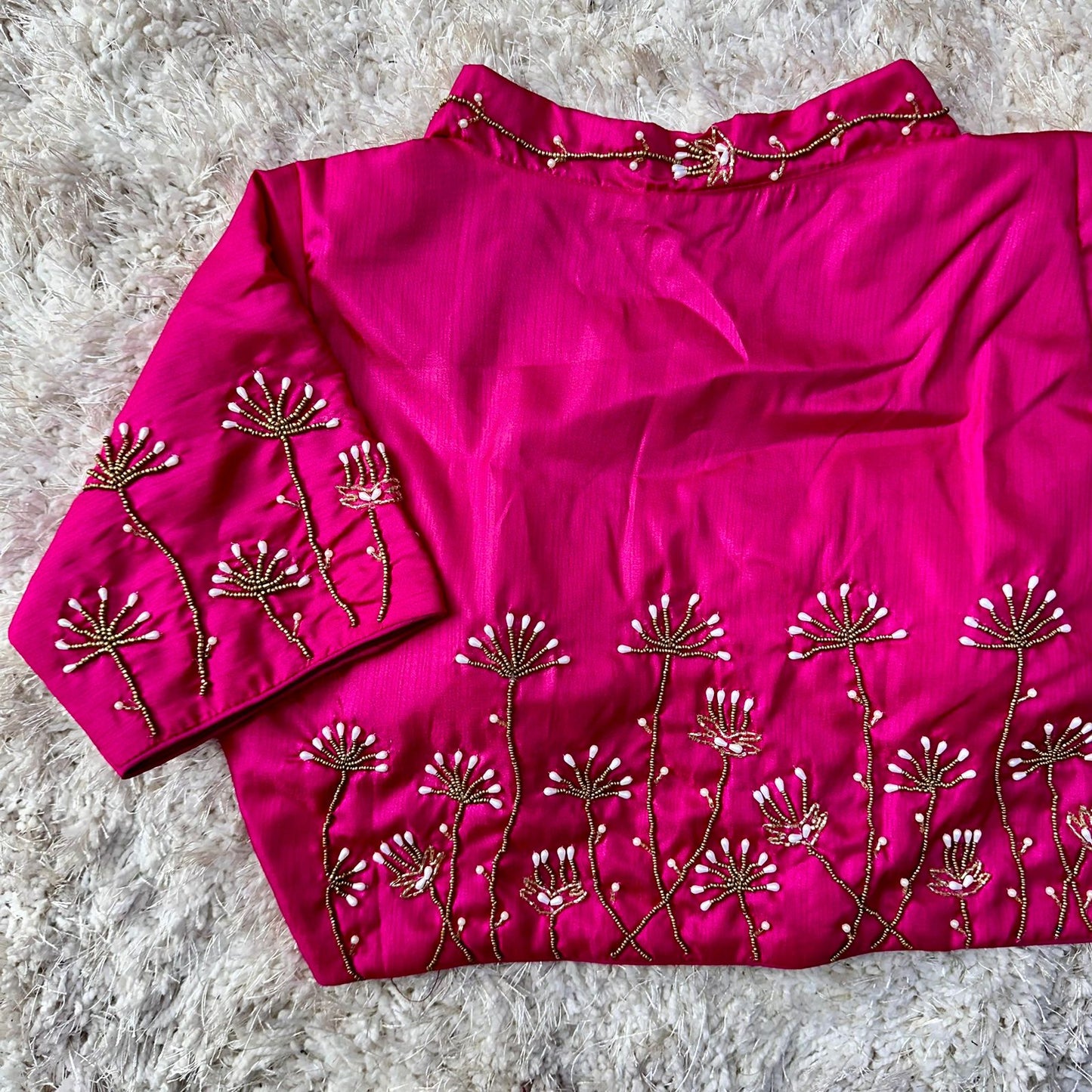 Beautiful handwork all over back and sleeves with designer handcrafted collar ready made blouse
