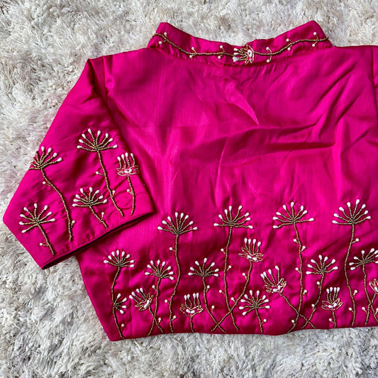 Beautiful handwork all over back and sleeves with designer handcrafted collar ready made blouse