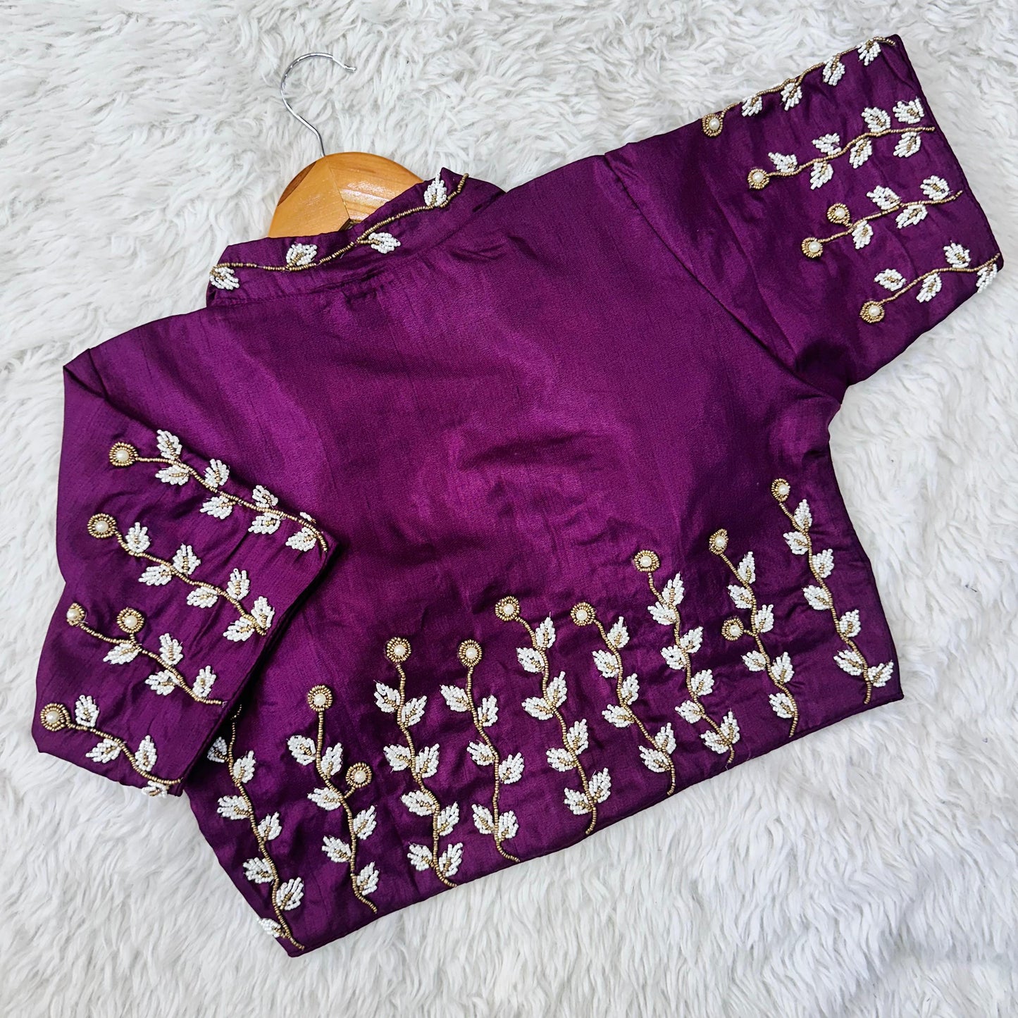 Beautiful handwork all over back and sleeves with designer handcrafted collar ready made blouse