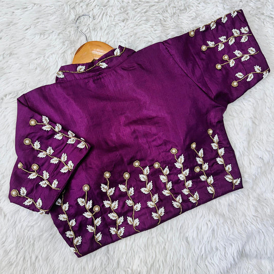 Beautiful handwork all over back and sleeves with designer handcrafted collar ready made blouse