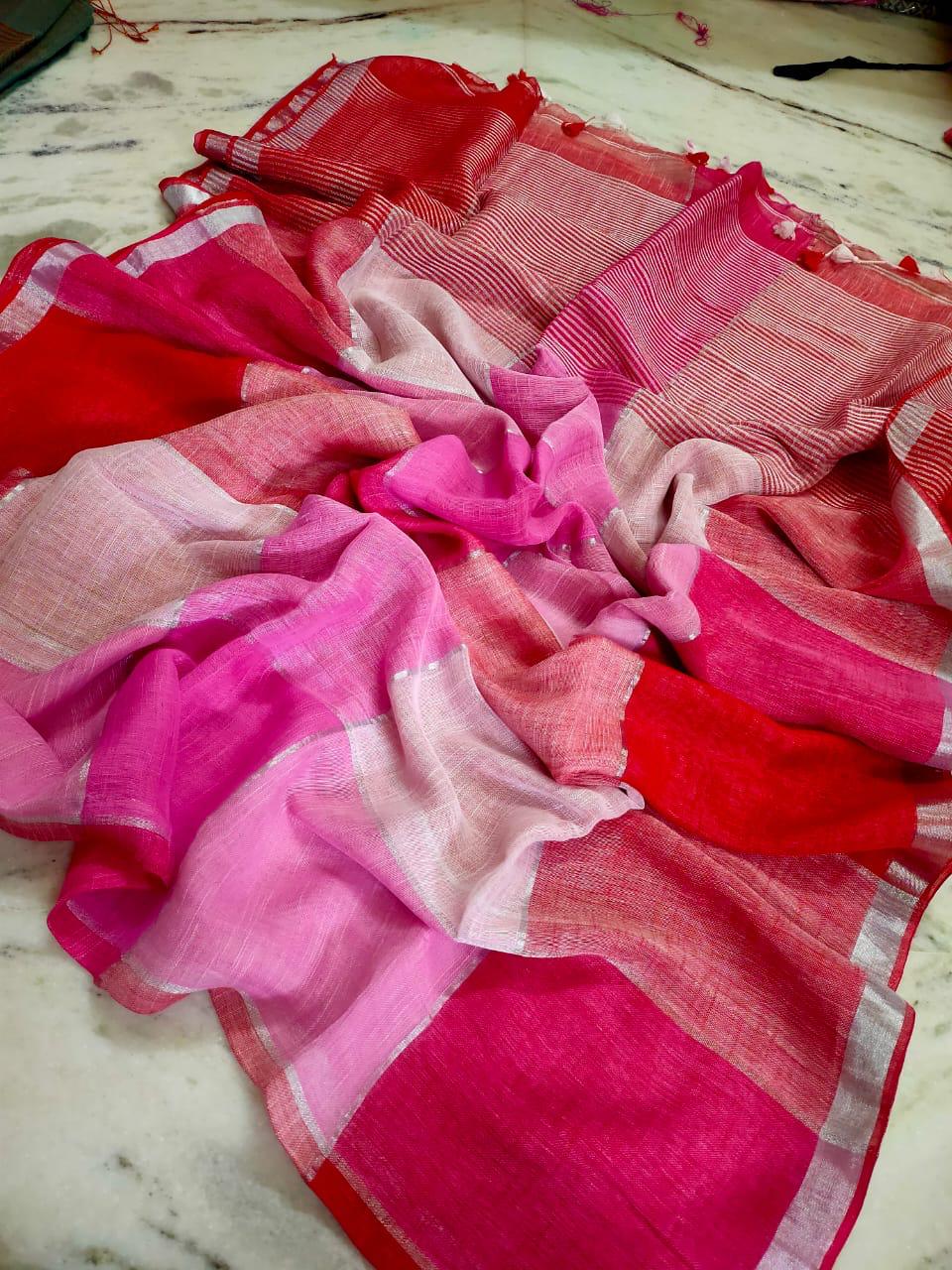 Pure multi colour linen by linen & zari sarees