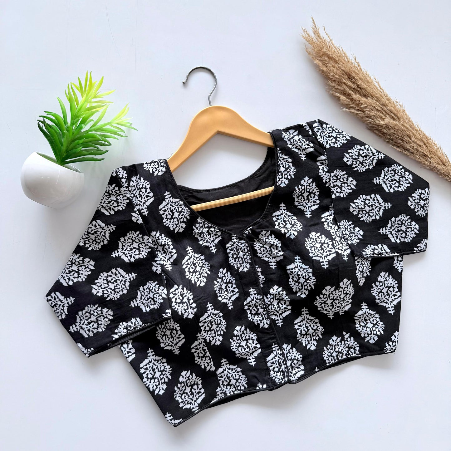 Plain cotton with hand paint all over ready made blouse