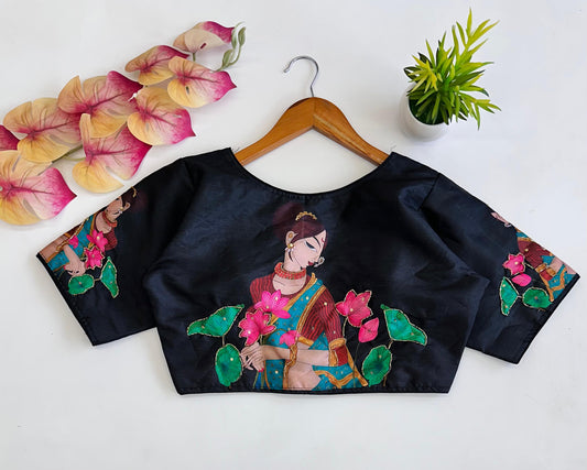 Pure Silk Fabric With Decent Print All Over - Premium Readymade Blouse