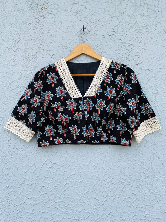Cotton Printed With Lace Work - Premium Designer Blouse