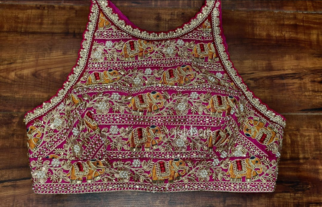 Heavy Embroidery work halter neck sleeveless - custom made blouses