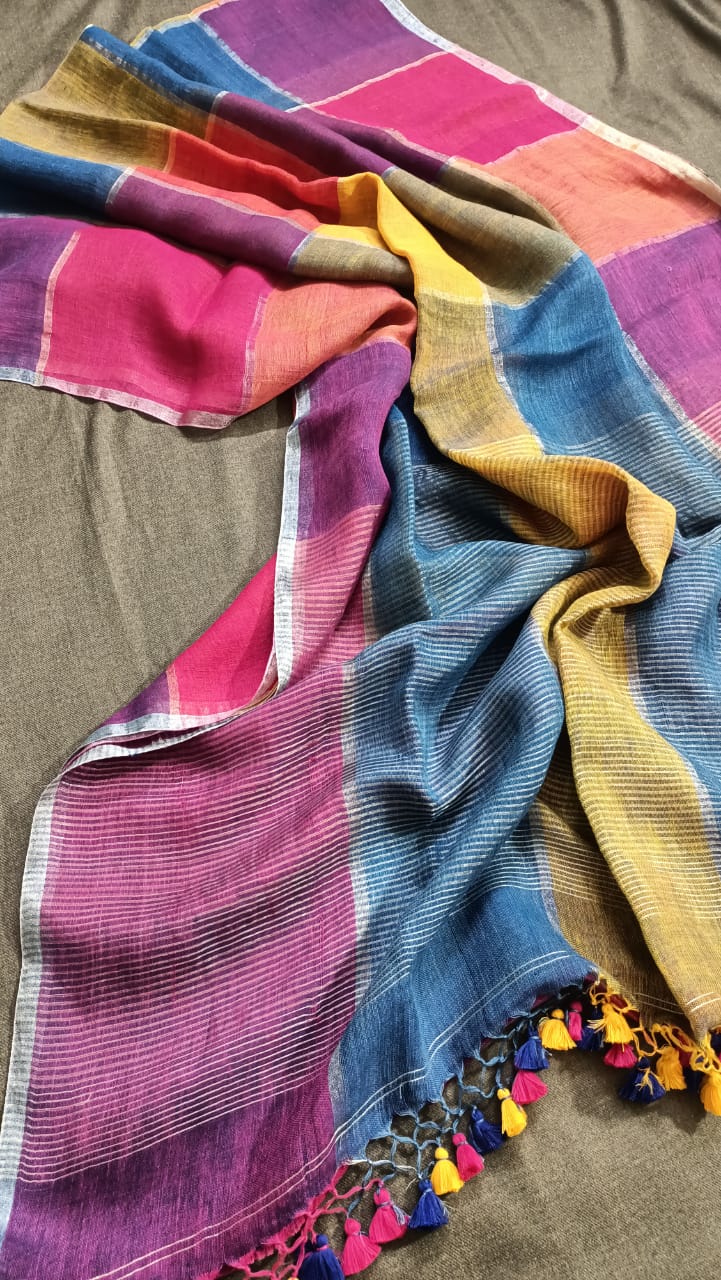 Pure multi colour linen by linen & zari sarees