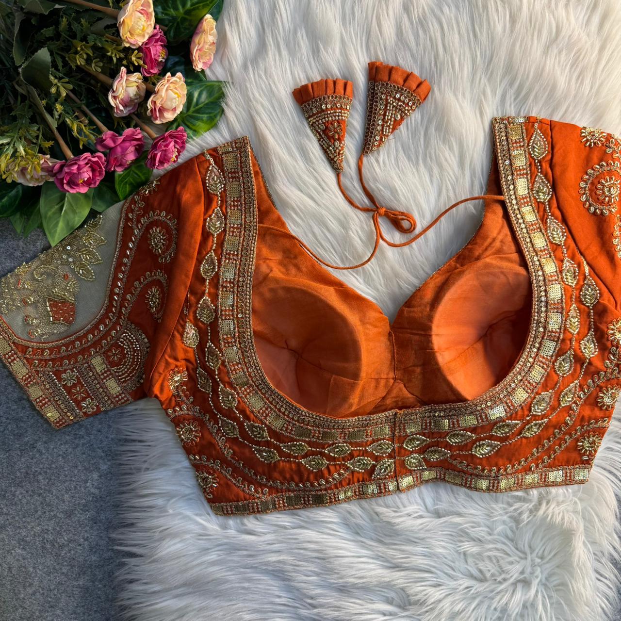 Beautiful heavy beads elephant patch work ready made blouse