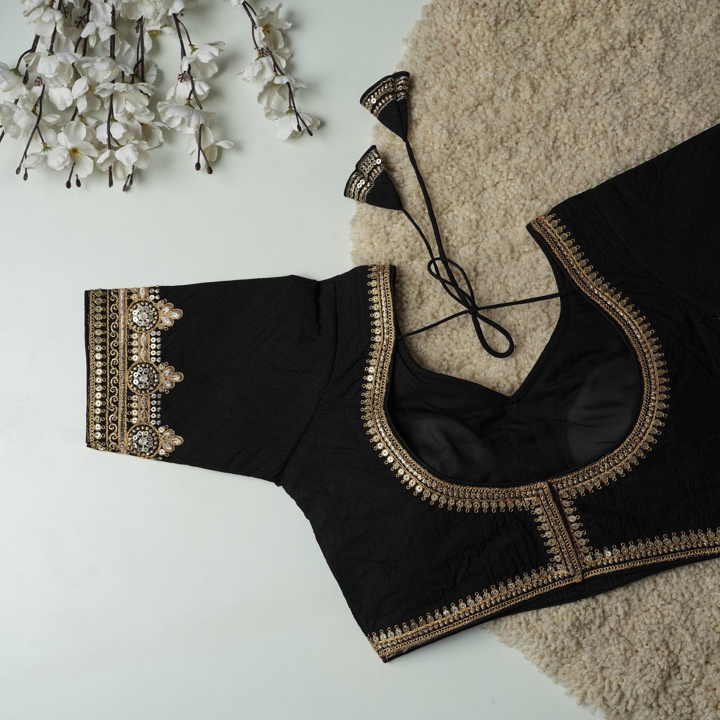A beauty of golden embroidery work ready made blouse