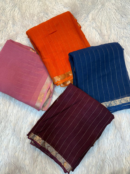 Viscose Georgette chit pallu Saree