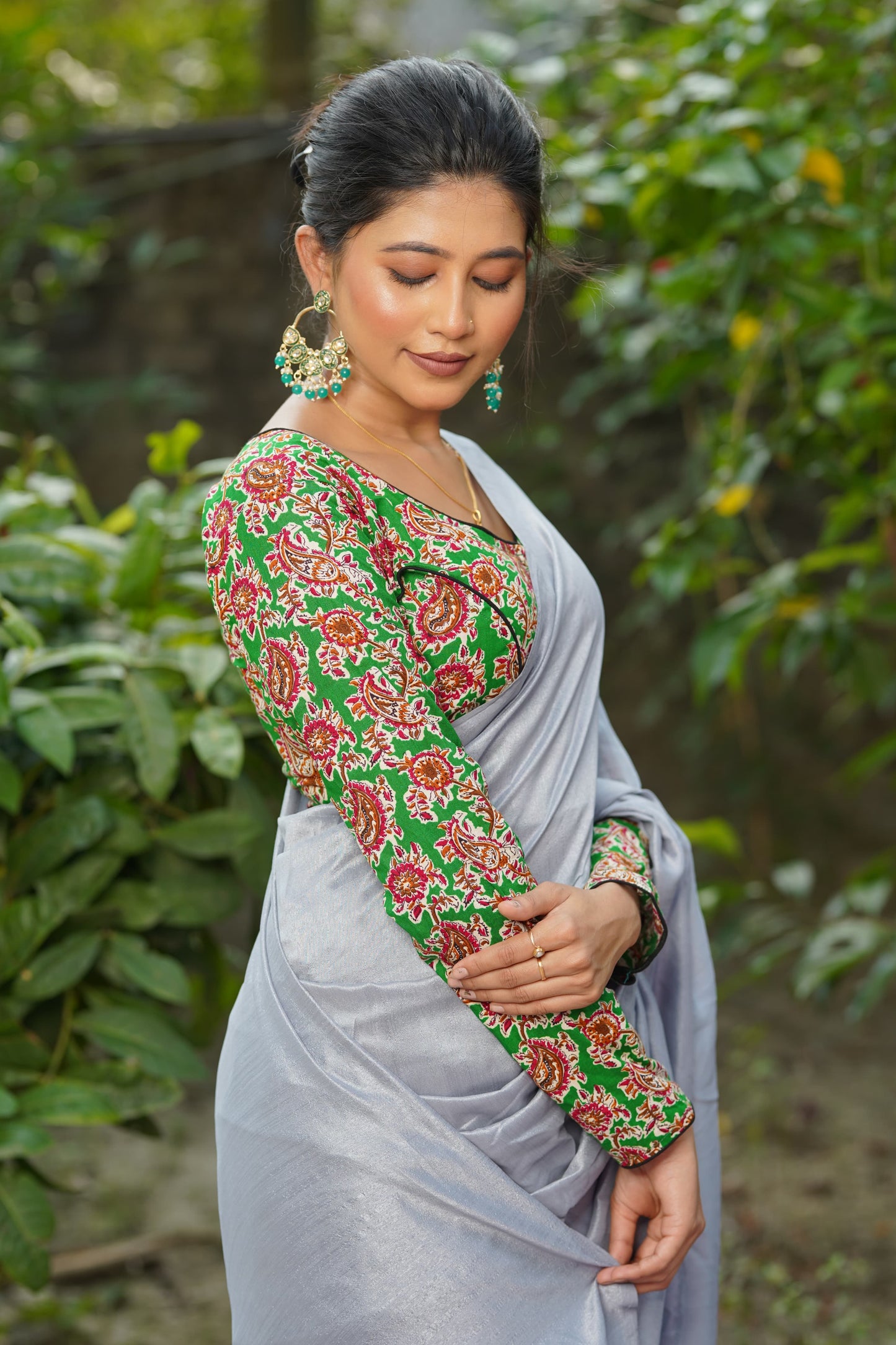 Kalamkari cotton full sleeve ready made blouse