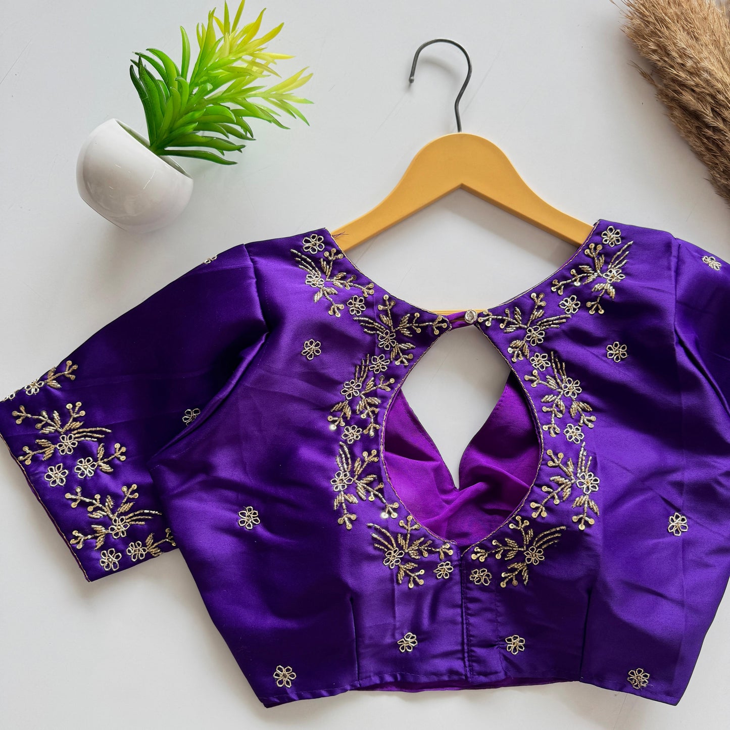 Beautiful handwork all over back and sleeves ready made blouse