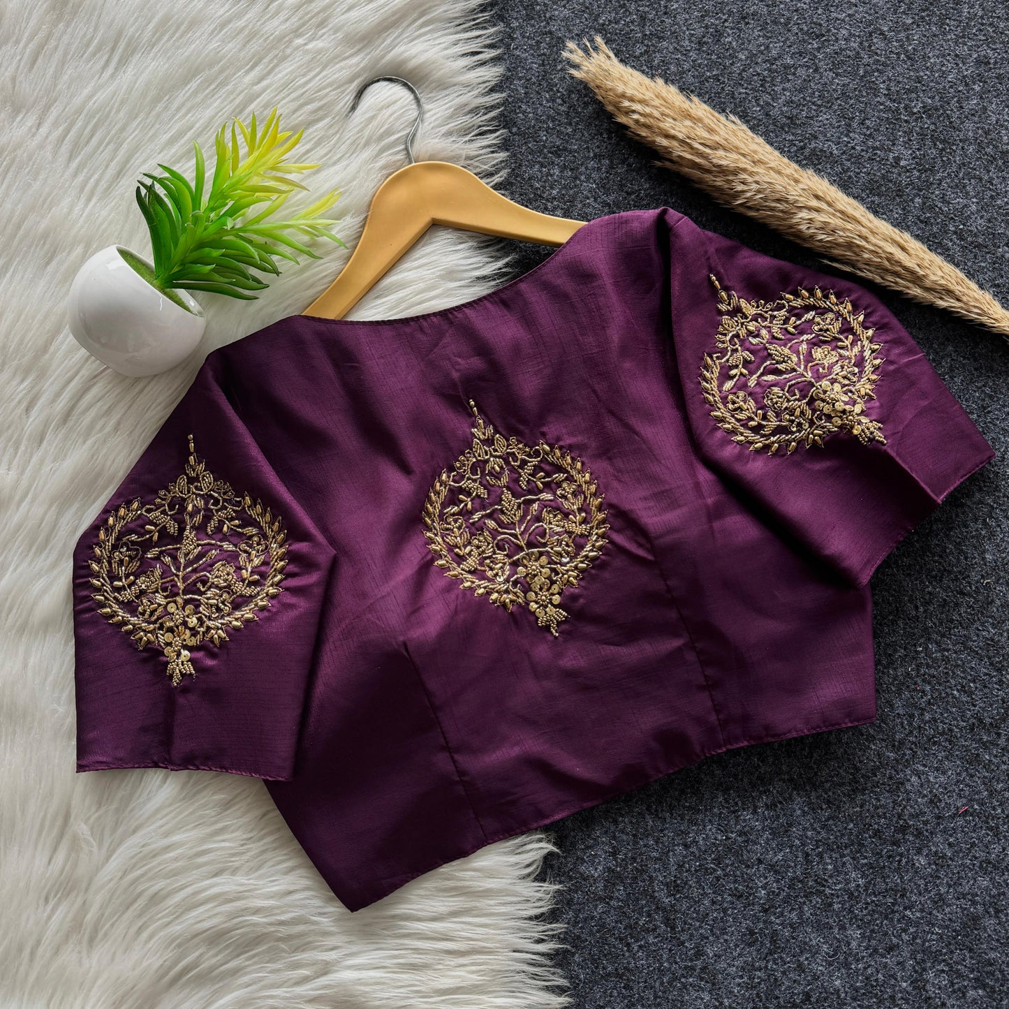 Beautiful handwork all over back and sleeves with designer handwork ready made blouse