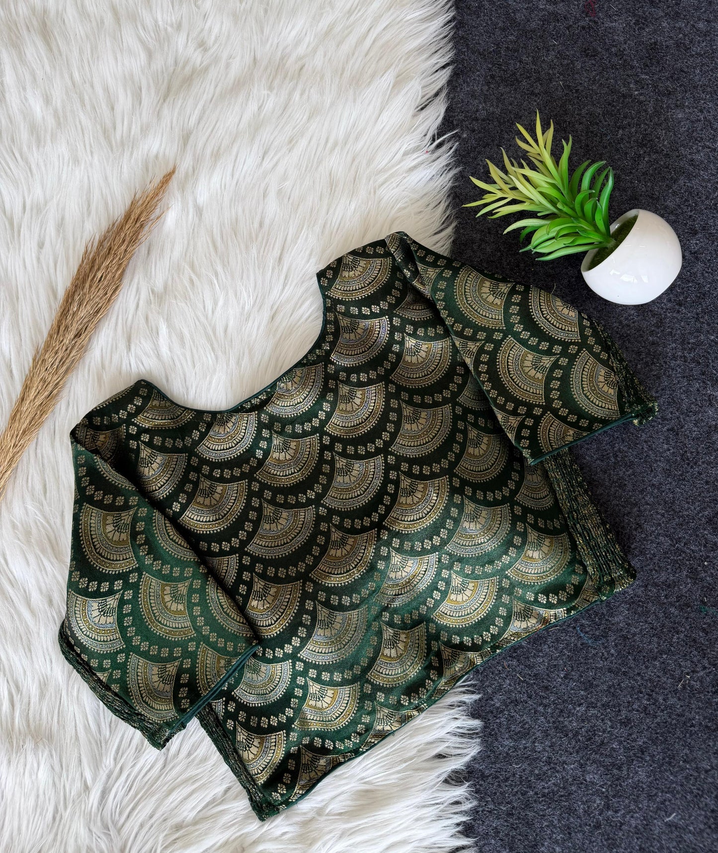 A beauty of weaving work all over with stretchable technology inside ready made blouse