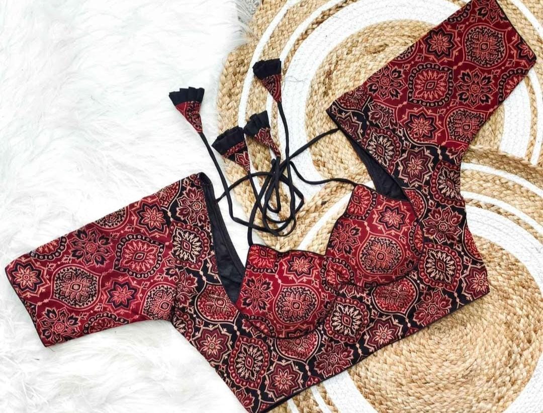 Pure ajrak natural dye block print ready made blouse