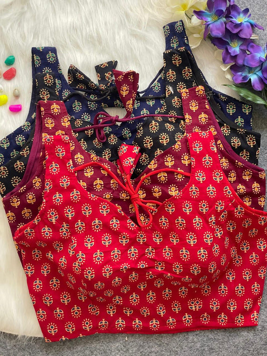 Ajrakh HandBlock Pure Cotton - Premium Readymade Blouse