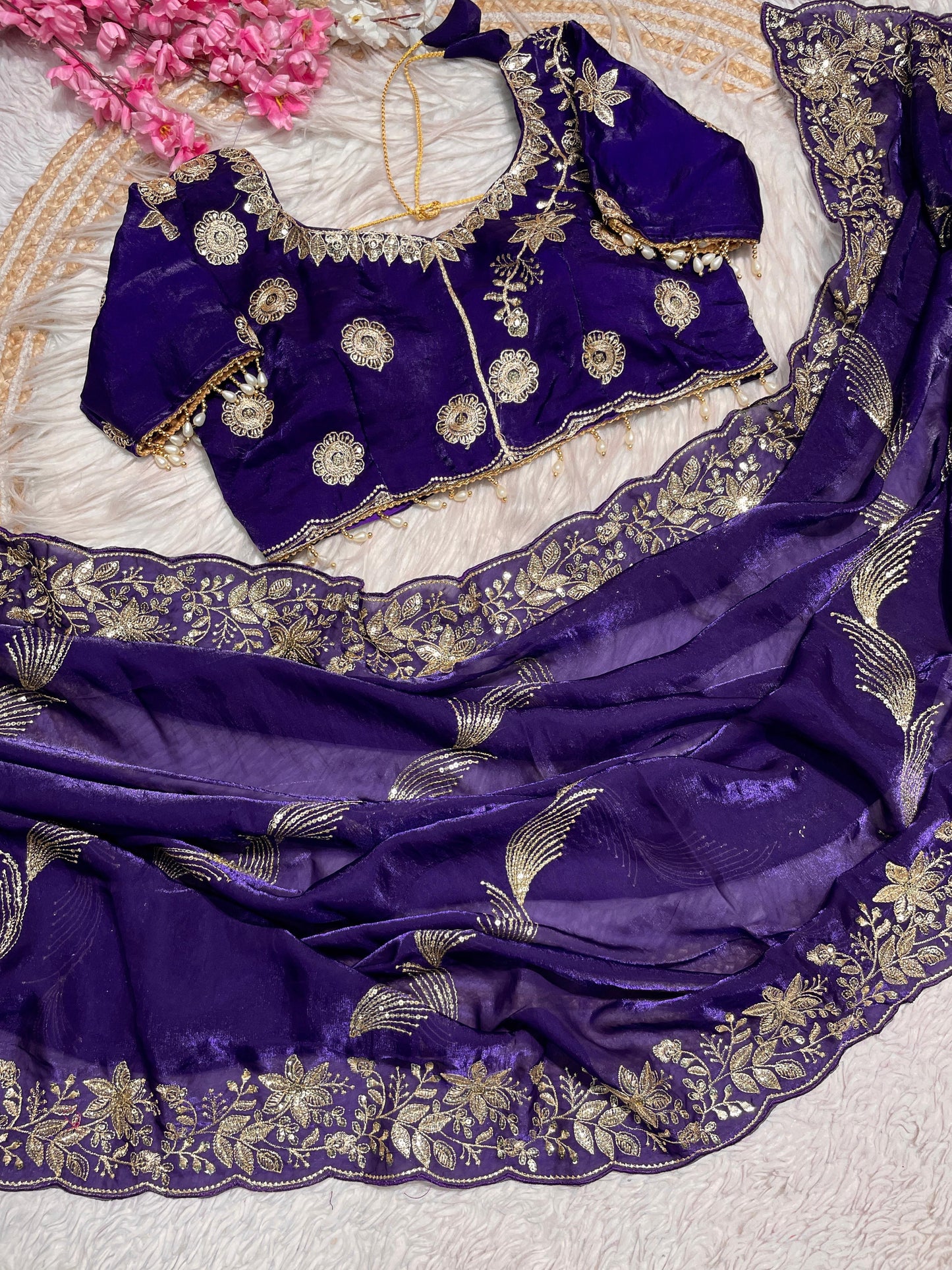 Fendy  Sattin embroidery work sarees