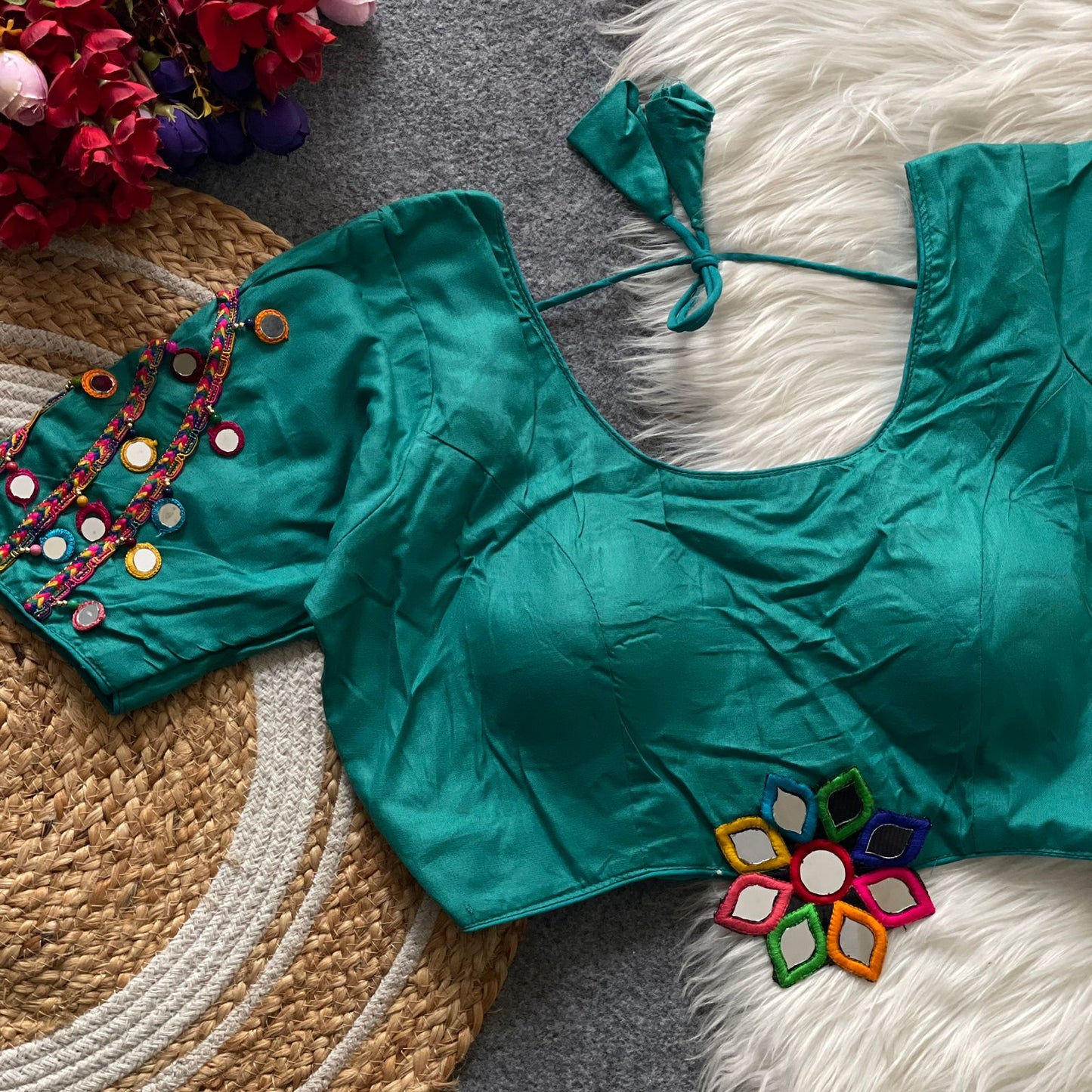 Heavy Embroidery and Hand Mirror Work ready made blouse