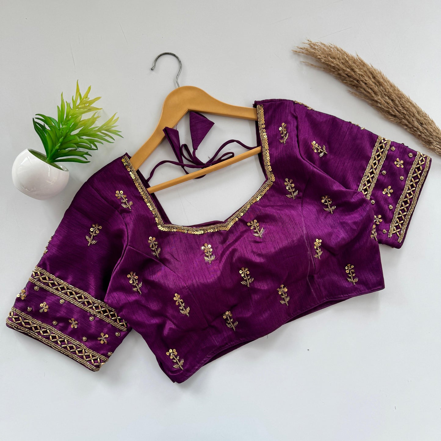 Beautiful handwork all over front and sleeves with designer handwork ready made blouse