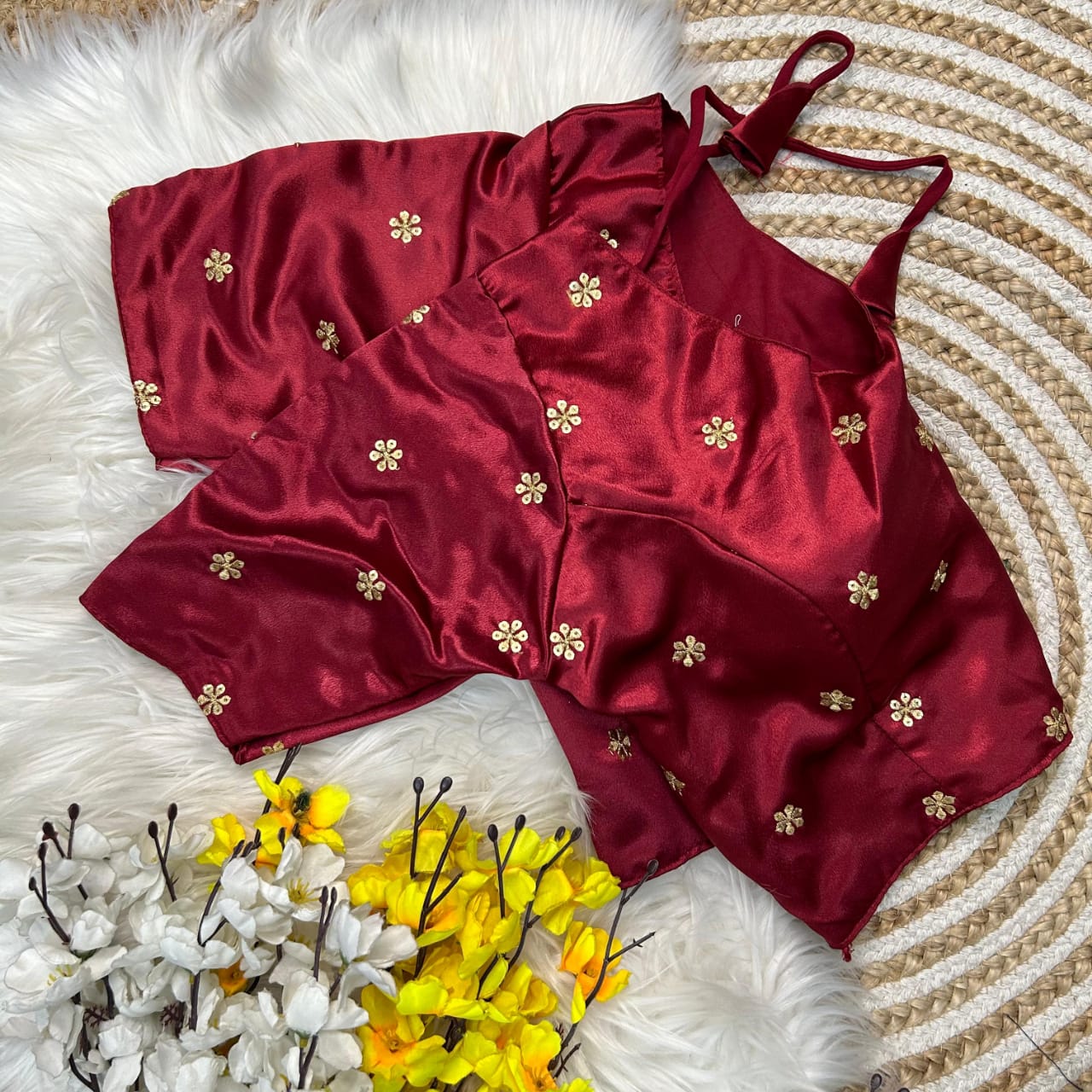 Presenting Beautiful satin fabric with all over zari ready made blouses