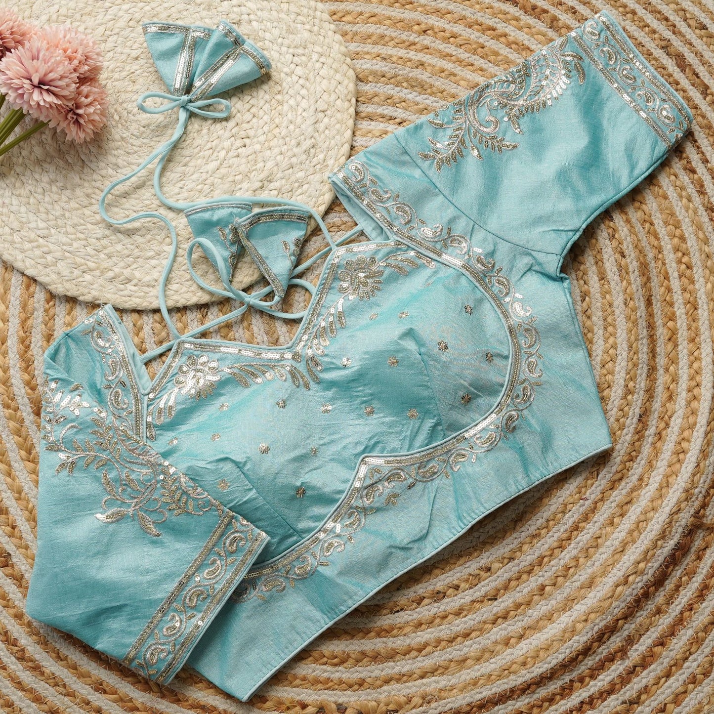 Beautiful golden embroidery work ready made blouses