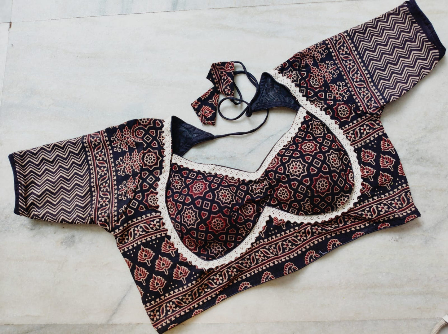 Ajrak Mumtaz With Lace Work - Premium Readymade Blouse