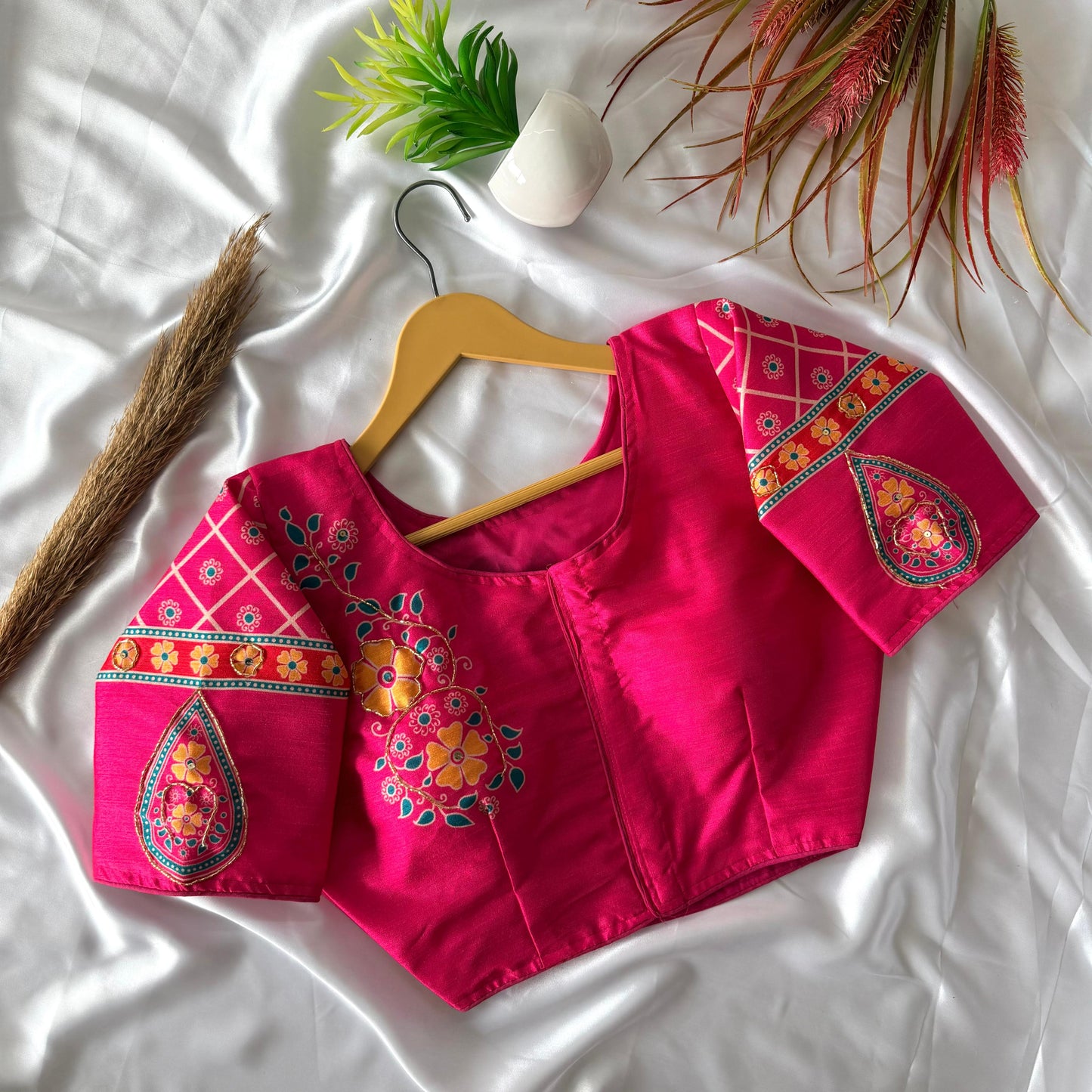 Pure silk fabric with Decent print ready made blouse