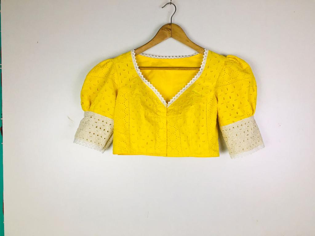 Hakoba puff sleeve with lace work Designer Blouse