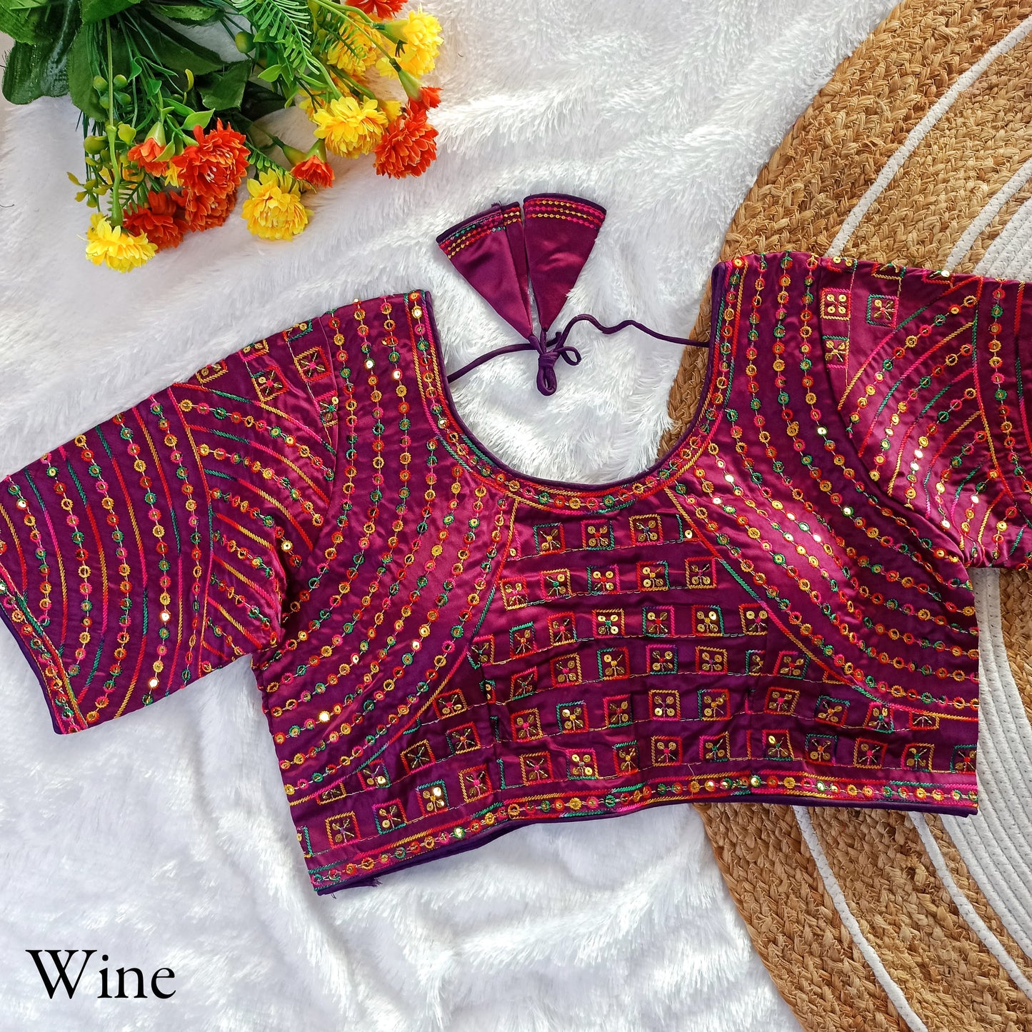 MULTY COLOUR THREADS WITH SEQUINS EMBROIDERY WORK FANCY - PREMIUM READY MADE BLOUSE