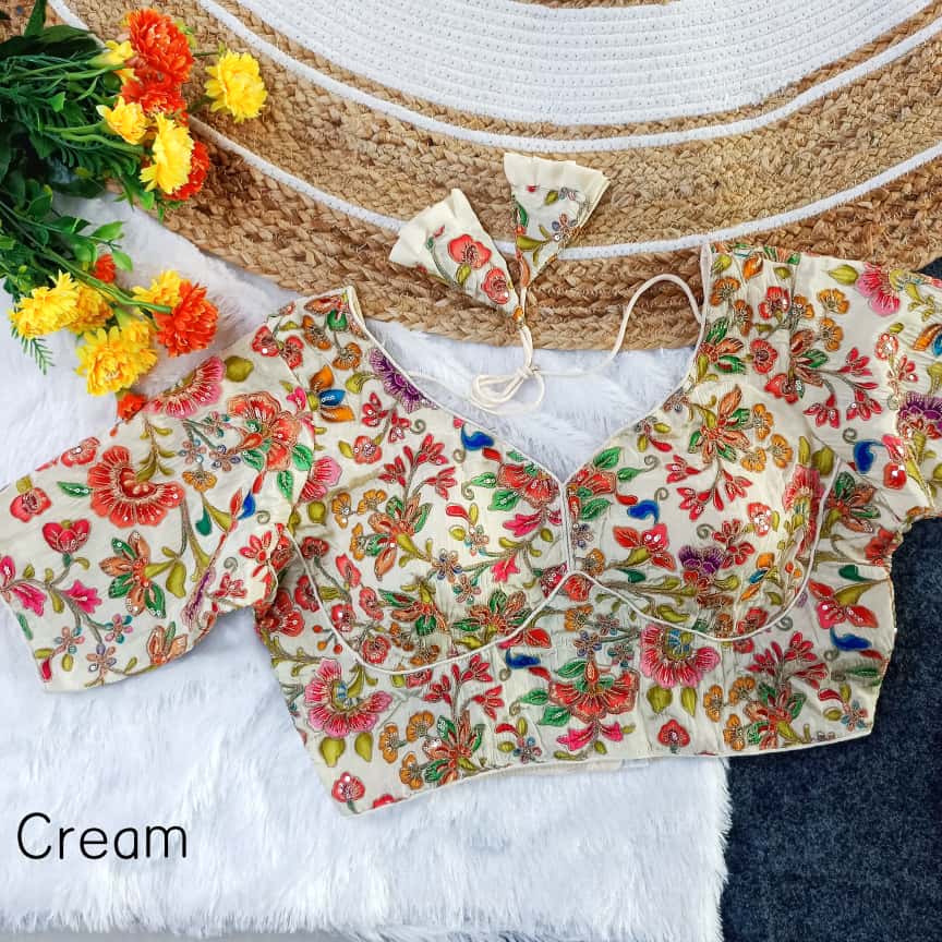 Exclusive Position Print, Taar Codding With Sequence Embroidered ready made blouse