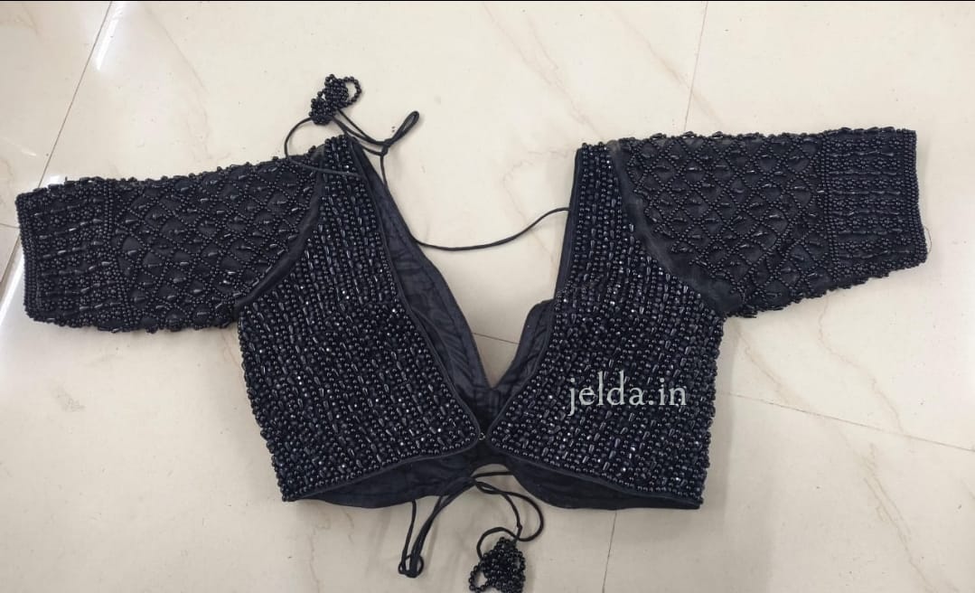 Exclusive pearl work deep v neck - custom made blouses