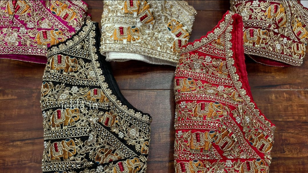 Heavy Embroidery work halter neck sleeveless - custom made blouses